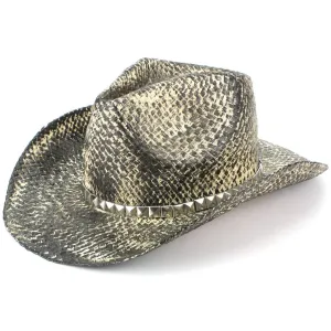 Weathered Snakeskin Effect Straw Cowboy Hat with Studded Band