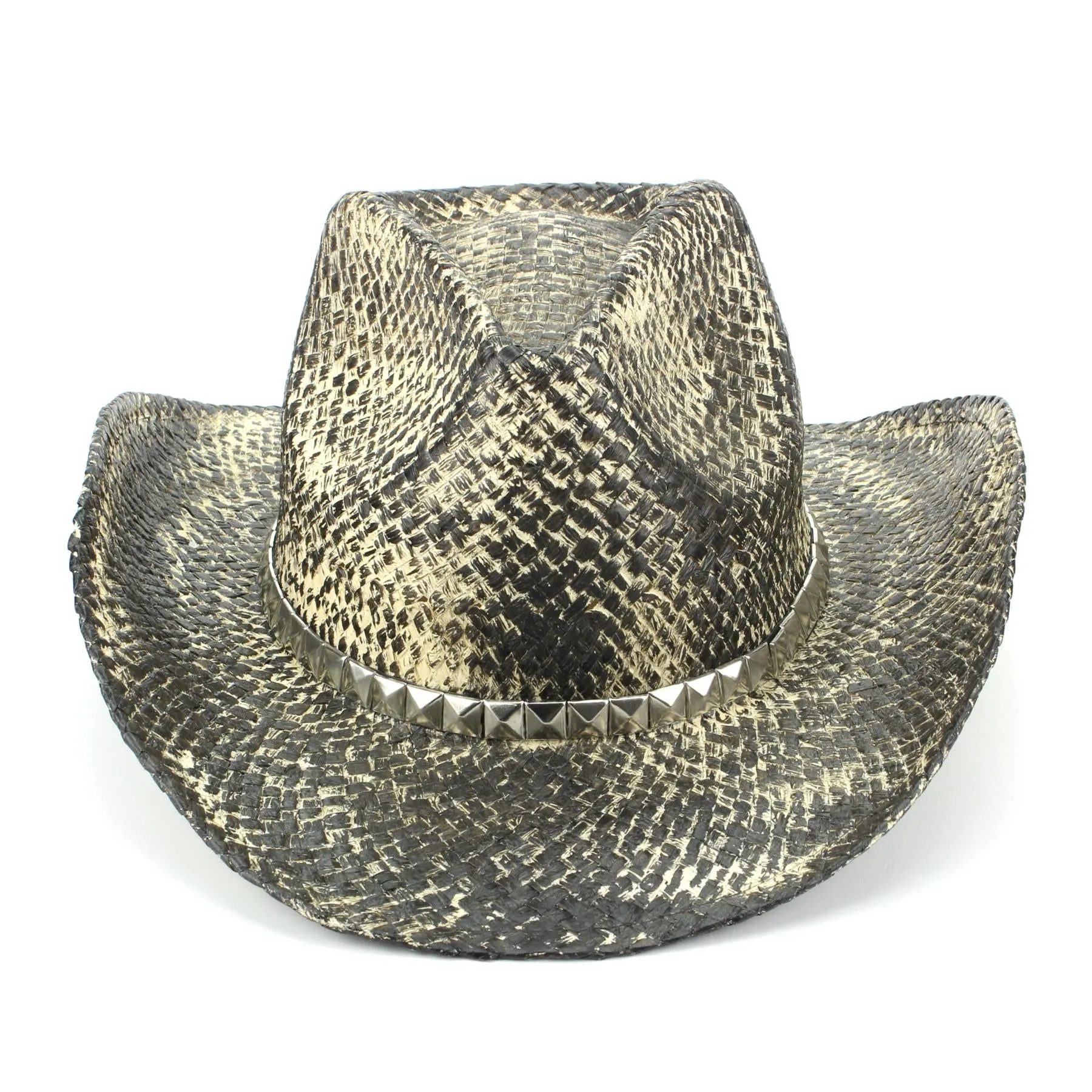 Weathered Snakeskin Effect Straw Cowboy Hat with Studded Band