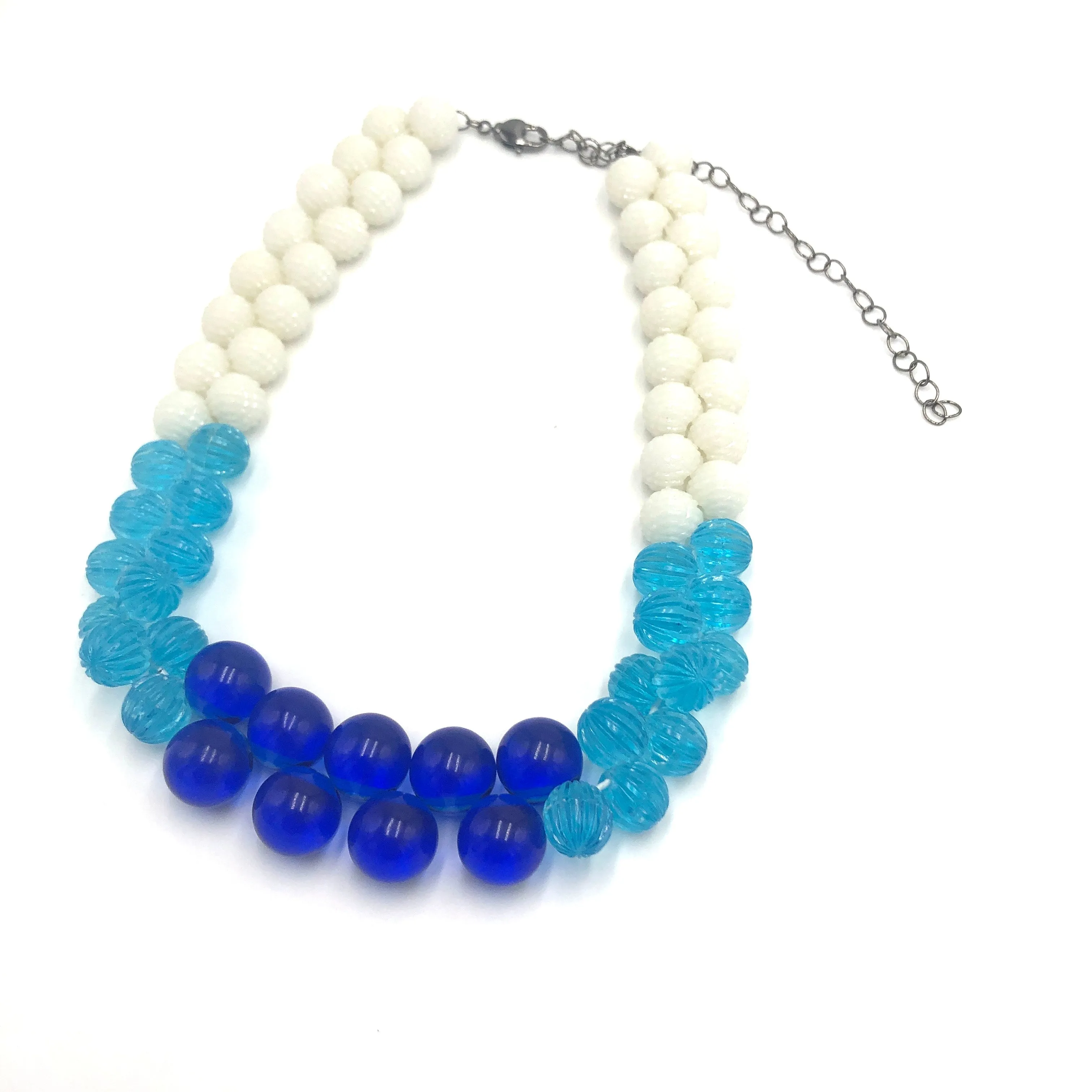 White & Aqua Blue Color-Block Button Dot Necklace