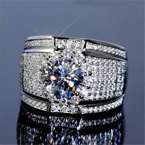 White Zircon Stone Finger Ring 925 Sterling Silver Vintage Ring for Women&Men Wedding Bands Party Accessories