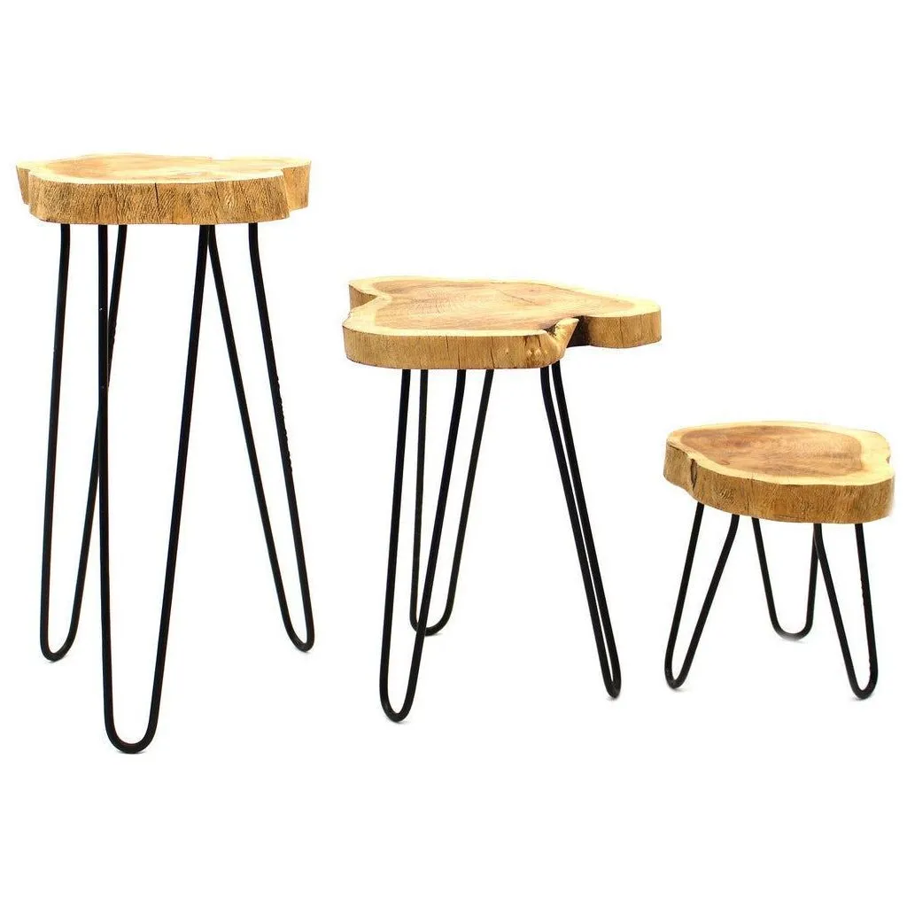 Wooden Plant Stands - Indonesian Table Set - Natural Home Decor - 3 Colours