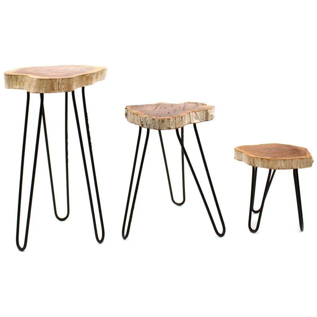 Wooden Plant Stands - Indonesian Table Set - Natural Home Decor - 3 Colours