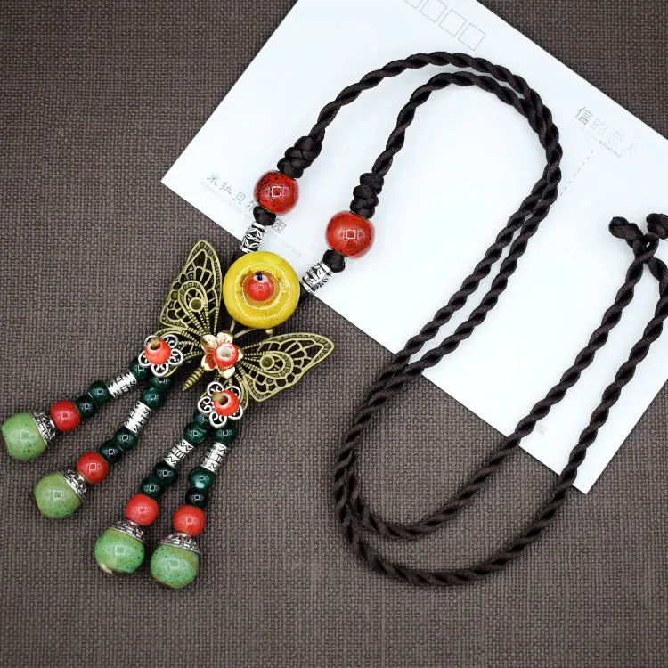 Woven Bohemian Ceramic Necklace Creative Ceramic Retro Long Ethnic Style Necklace Handmade Lady Jewelry Gift