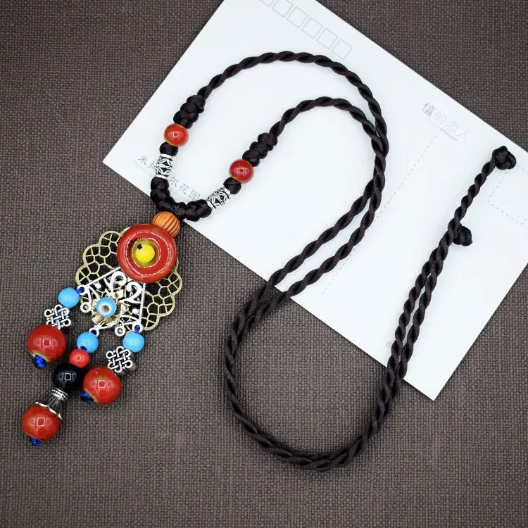 Woven Bohemian Ceramic Necklace Creative Ceramic Retro Long Ethnic Style Necklace Handmade Lady Jewelry Gift