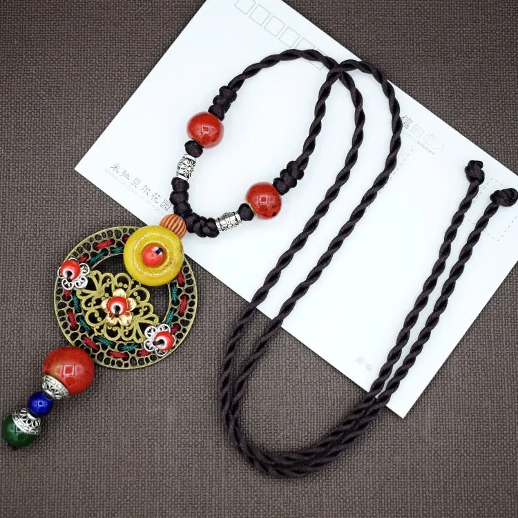 Woven Bohemian Ceramic Necklace Creative Ceramic Retro Long Ethnic Style Necklace Handmade Lady Jewelry Gift