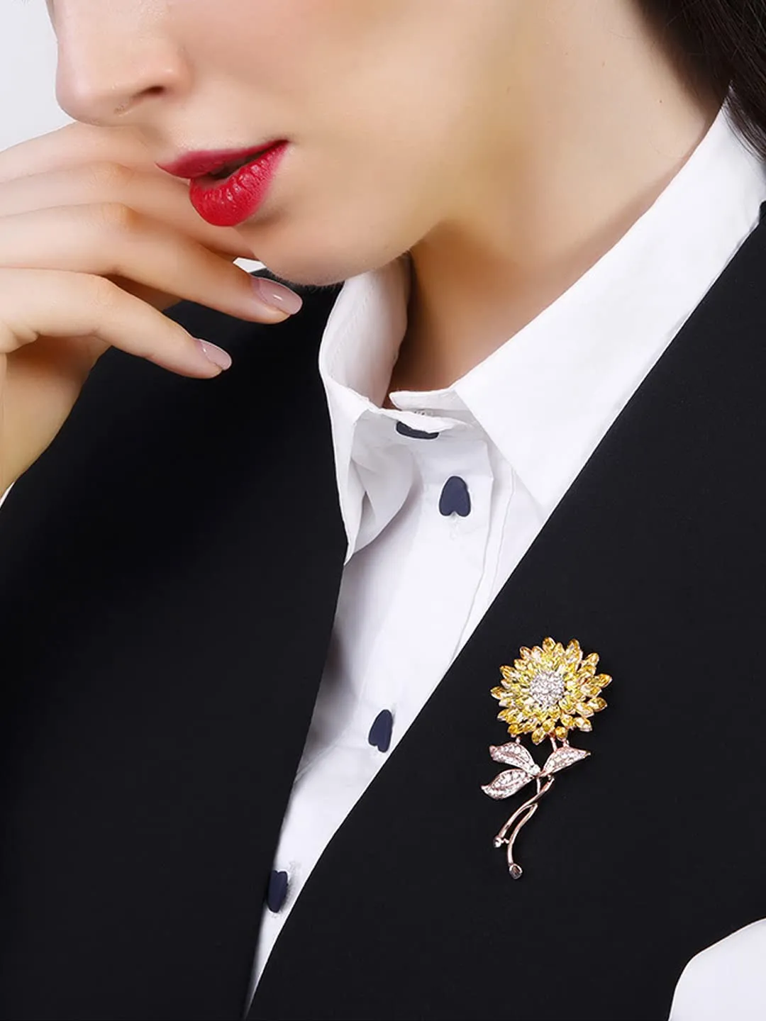 Yellow Chimes Floral Brooch for Women Elegant Gold Plated Beautiful Flower Crystal Studded Brooch for Women and Girls