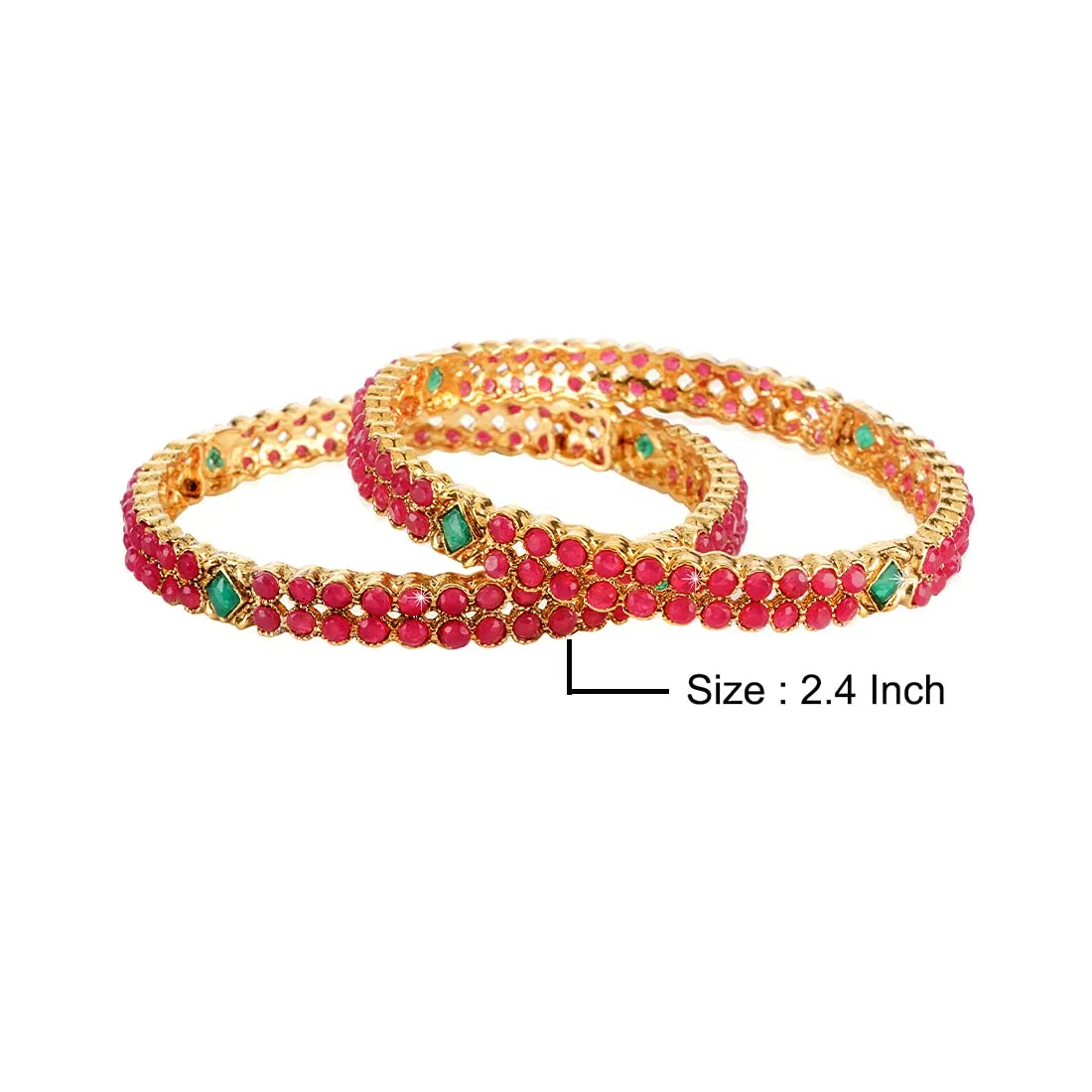 Yellow Chimes Ruby Stones 2 PC Bangle Set Traditional Gold Plated Bangles for Women and Girls