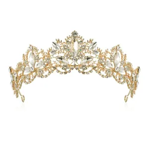 Yellow Chimes Tiara for Women and Girls Gold Plated Crown for Women White Crystal Studded Bridal Wedding Crown Tiaras for Women and Girls Gift For Women & Girls